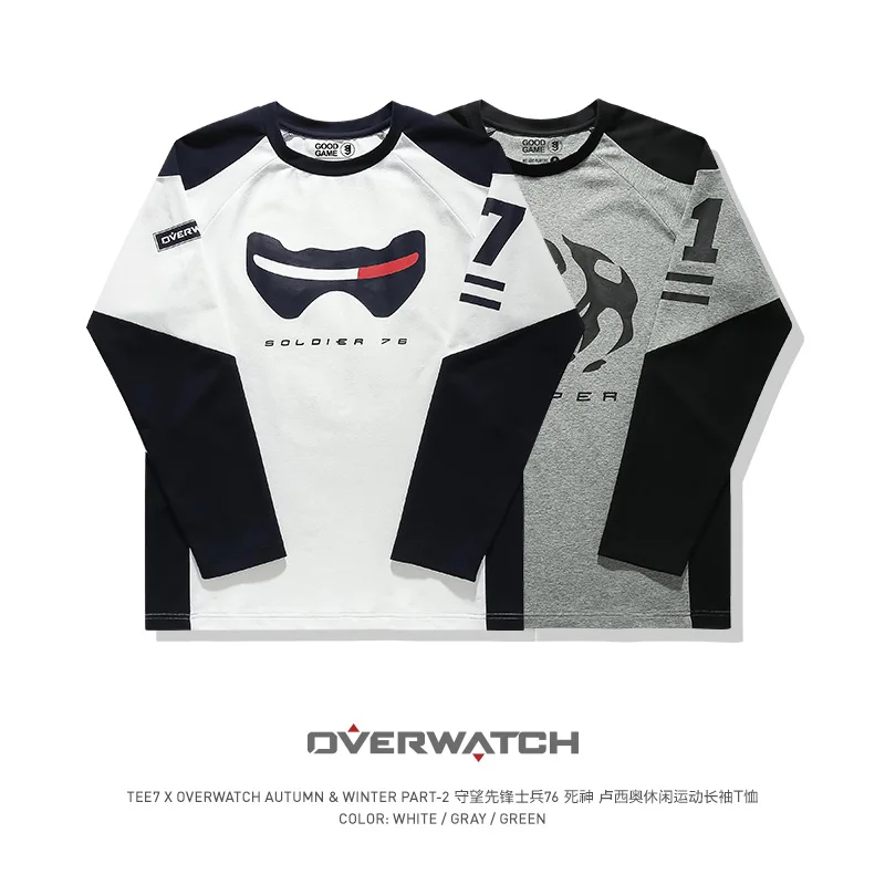 

TEE7 мужская хлопковая модная спортивная футболка с принтом OW Soldier 76 с круглым вырезом и длинным рукавом