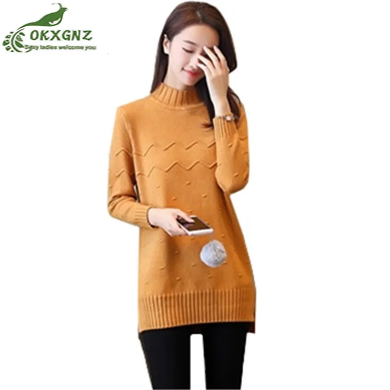 New Plus Size Autumn Winter Women's Sweater 2021 Long-Sleeved Casual Warm Half-High Collar Loose Elasticity Lady | Женская одежда