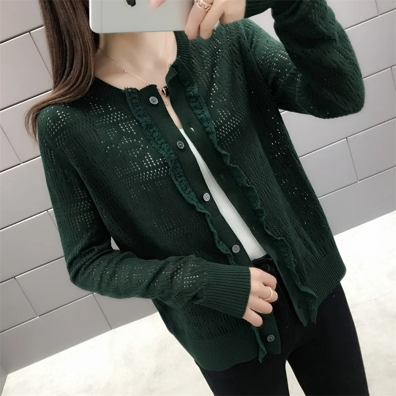 New Fashion 2019 Spring And Summer Women Slim Knit In Solid Colour Cardigan Full Sleeves |