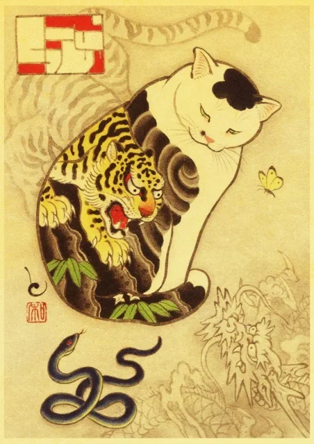 BO xianru1421-12 Украшение дома, холст, живопись, настенные художественные картины, принты, японский самурай, тату Кот, скандинавский стиль, модульный плакат для гостиной - Цвет: BO xianru1421-12