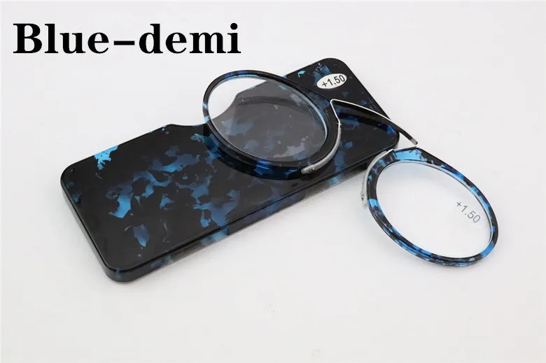 blue demi Горячая Распродажа, два стиля, мини-очки для чтения с зажимом на носу 1,0-3,5, портативные очки для дальнозоркости и чехол - Цвет оправы: blue demi