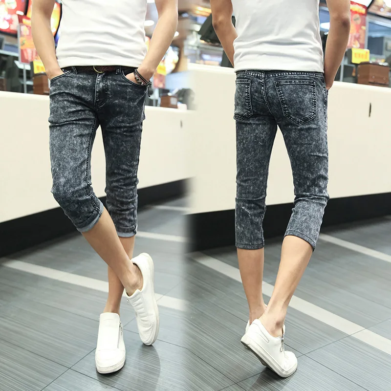 

Fashion 2021 Summer Casual youth Skinny Capri jeans men Hip Hop Students foot Grey stretch Teenagers breeches Slim Fit pants
