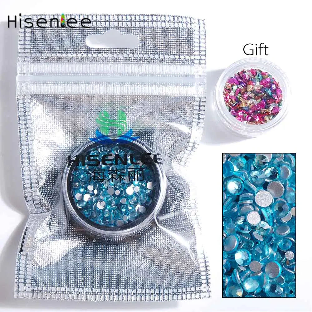 Hisenlee, SS3-SS10, Стразы для ногтей маленького размера, отправка в коробку, подарок, разбитое стекло, камень, плоская задняя сторона, Кристальный стиль, 3D, дизайн ногтей, сделай сам - Цвет: Lake Blue