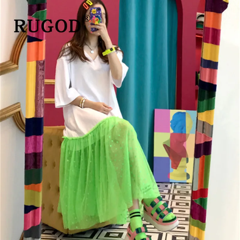 Женское платье с открытой спиной RUGOD корейское свободное кружевное в горошек