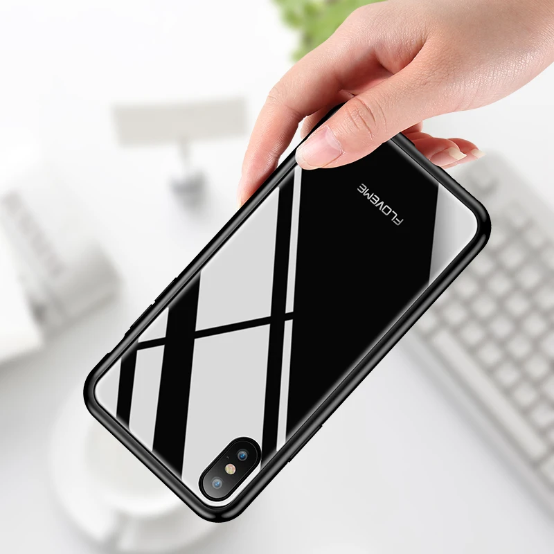 FLOVEME Роскошные закаленное Стекло Чехлы для iPhone X 10 8 7 высокая прозрачность Полный