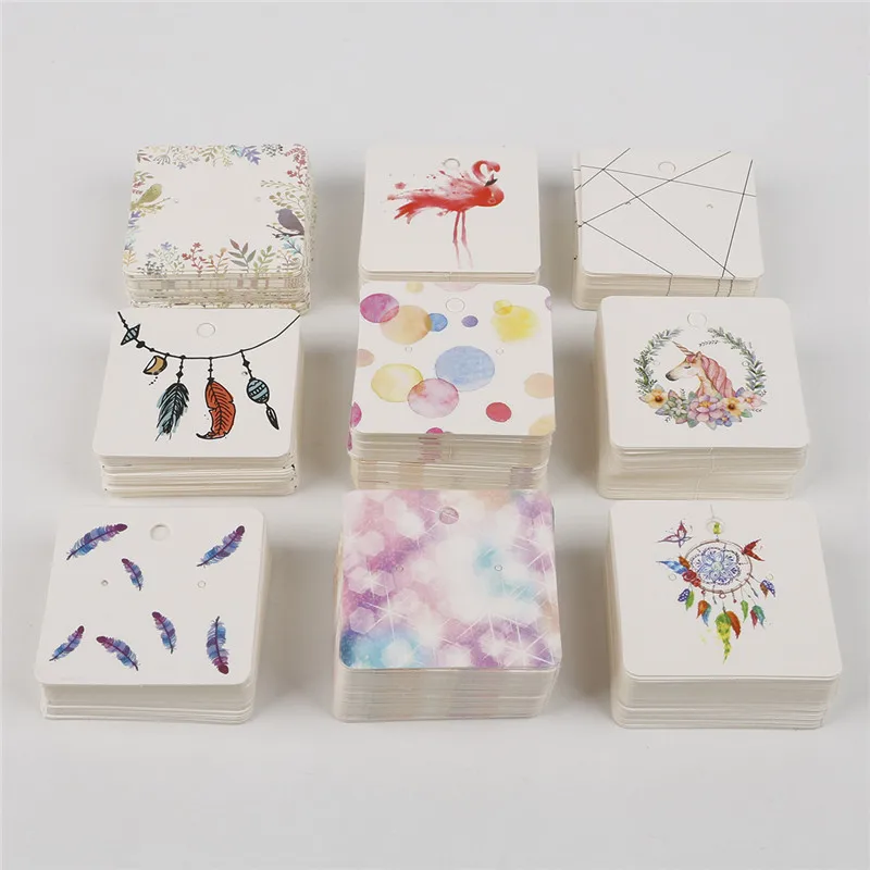 Multi Styles 5x5cm 100pcs Paper Stud Earring Hang Tag Card Tags DIY Handmade Jewelry Display Packing Prices Label | Украшения и