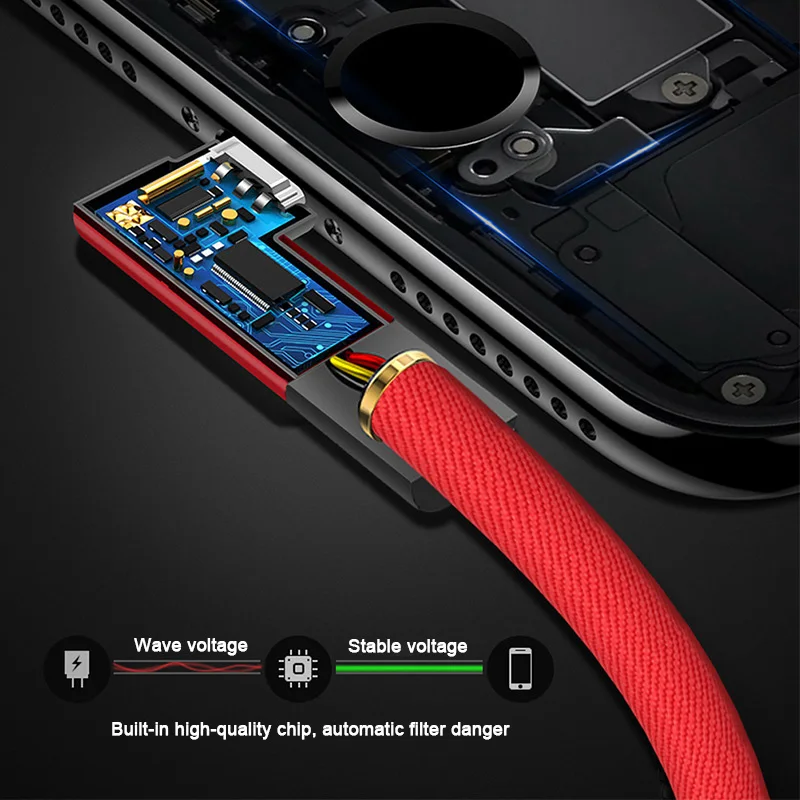 90 градусов USB кабель для быстрой зарядки iPhone 5 6 6s 7 8 iPad Type C зарядного устройства