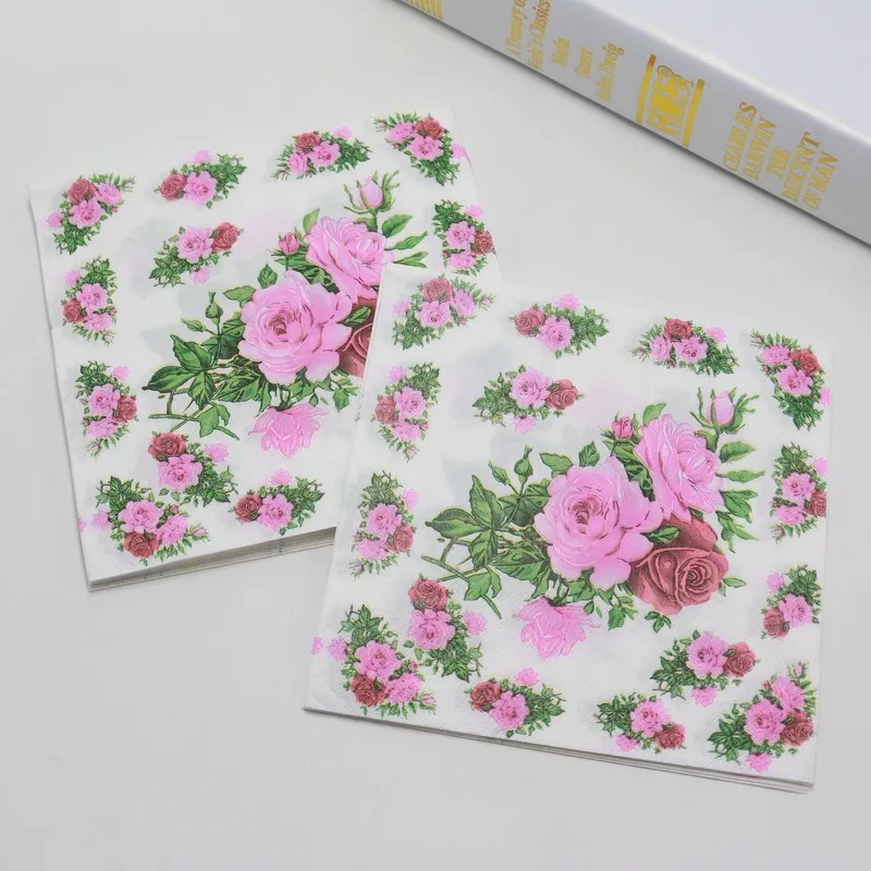 Wedding Events Party Theme Kids Favors Decoration Printing Flower Paper Napkins Baby Shower Happy Birthday Supplies 33cm*33cm | Дом и сад