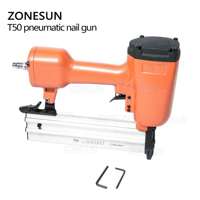 Пневматический степлер ZONESUN T50 пистолет для ногтей мебели деревообработки