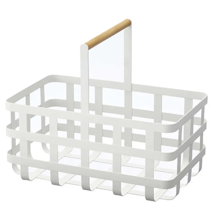 

Iron Art kitchen organizer with Wooden Handle Fruits vegetable storage basket for kitchen Towel & Makeup Organizer for bathroom