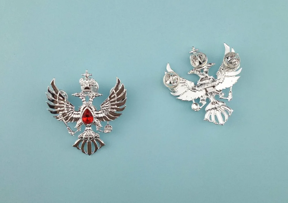 Двойной головкой Орел одежда значки покрытие серебряные с зеленый кристалл