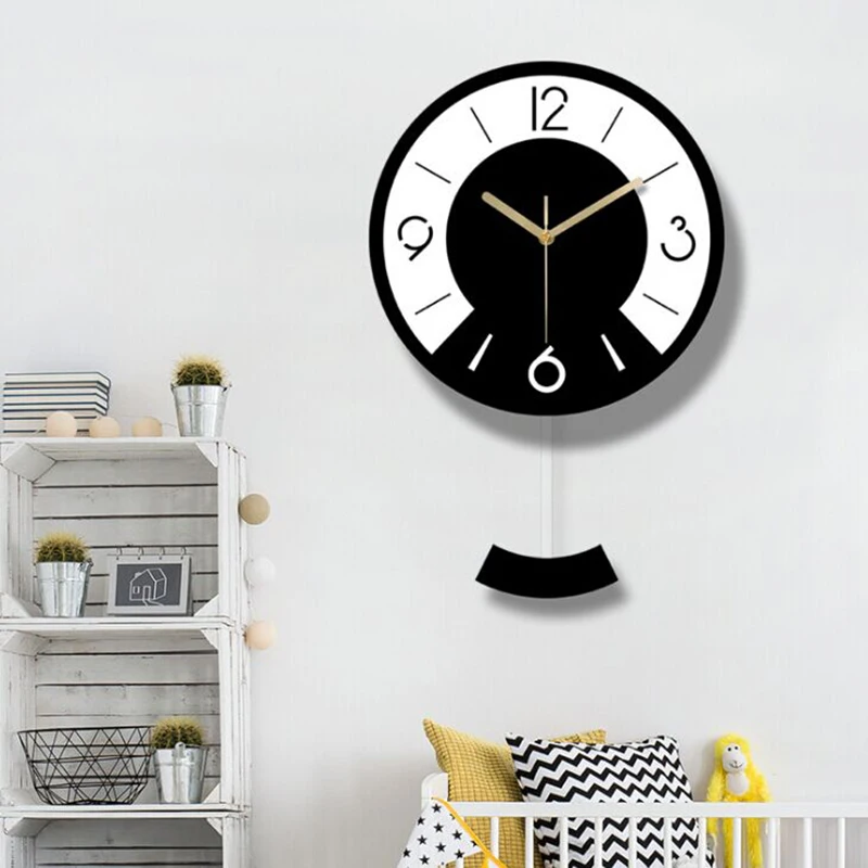 

Black And White Swing Wall Clock Modern Design Living Room Wall Clocks Fashion Bedroom Silent Quartz Watches For Gift