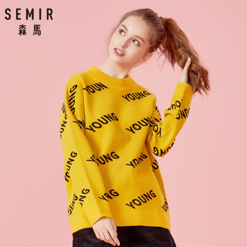 Женский Длинный свитер-водолазка SEMIR с имитацией воротника Вязаный резинкой на