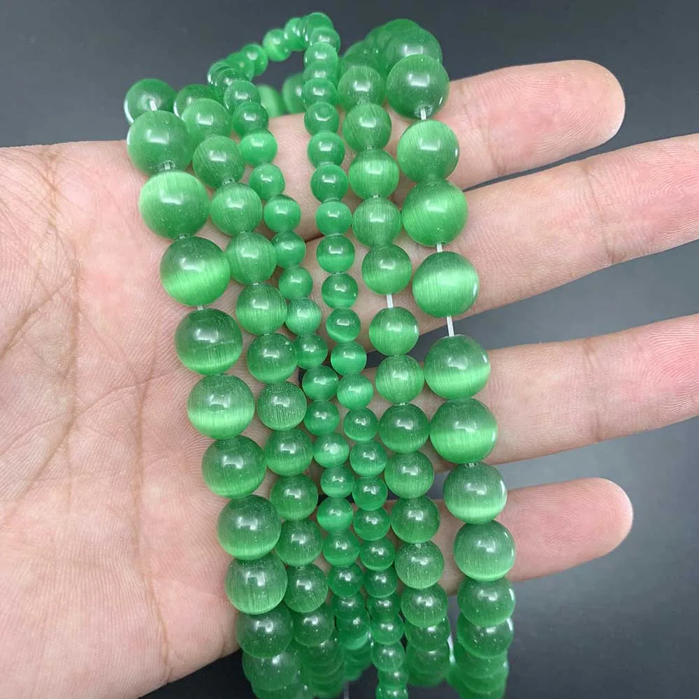 Green Opal 1 прядь/лот 6 8 10 мм натуральный камень кошачий глаз Круглый свободный Опал бисер Cymophane разделитель бусины для изготовления ювелирных изделий самодельный браслет - Цвет: Green Opal