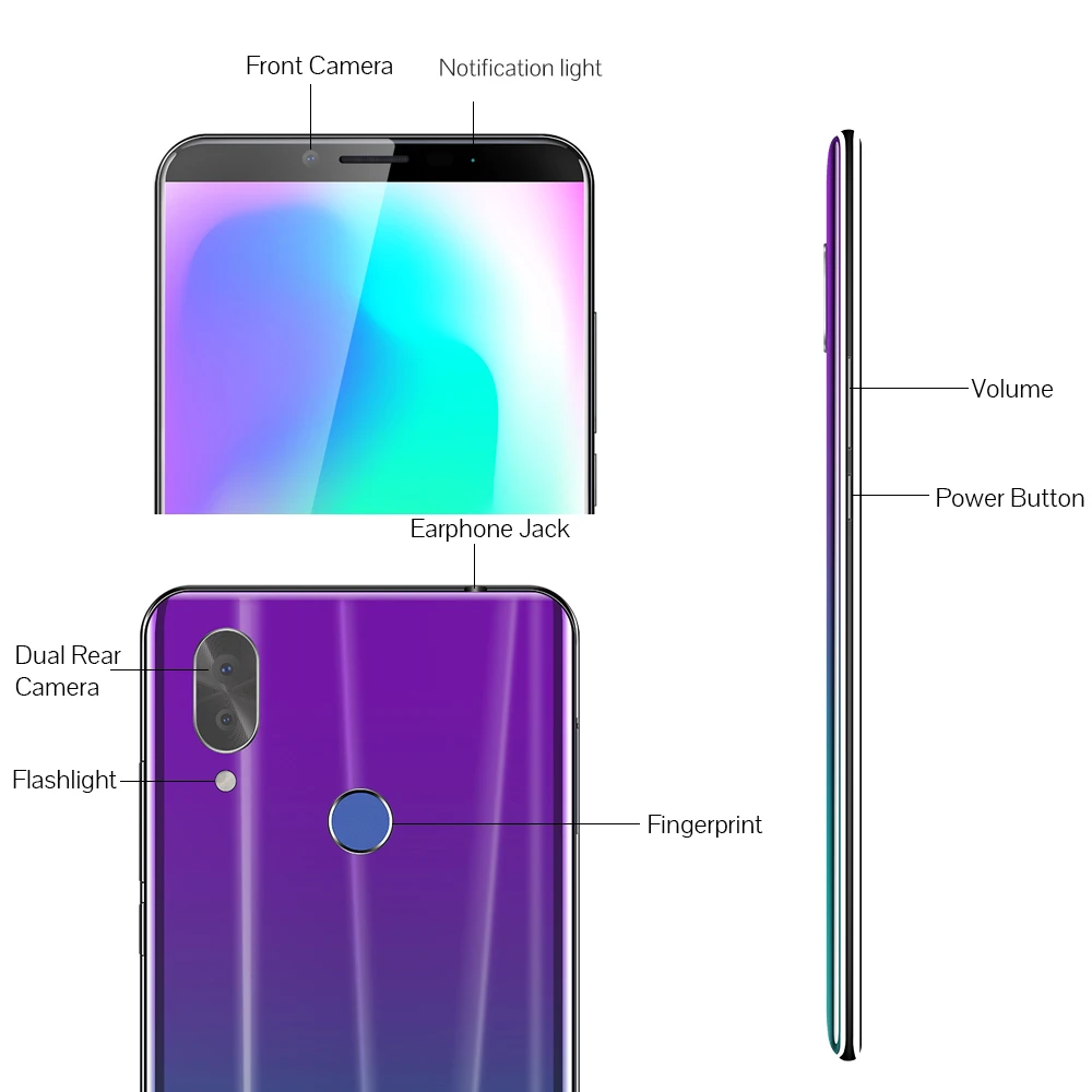 Смартфон Cubot X19 Helio P23 Octa-Core с двойной камерой 16 МП, диагональю 5,93 дюйма, разрешением 2160 * 1080 FHD +, функцией распознавания лица Face ID, большой батареей 4000 мАч, 4 ГБ ОЗУ + 64 ГБ памяти.