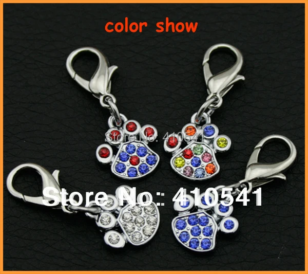 

HOT Selling Free Shipping Pet Product Mix Colors 300 Pcs/ Lot Rhinestone Dog Paw shaped Dog Tags Puppy Dog Cat Tags Pet ID Tags