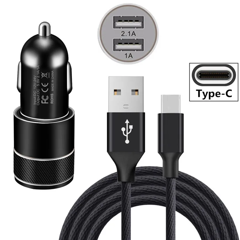 Быстрое Автомобильное зарядное устройство USB C и кабель Type 1 м для Huawei P10 P20 P30 Mate 10