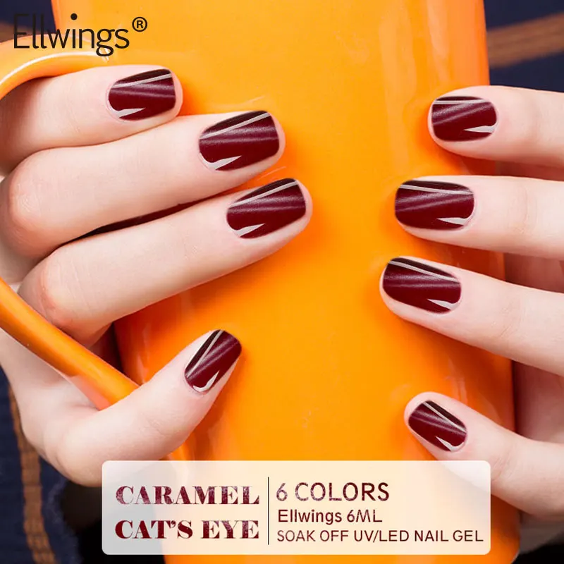 Ellwings 6 Colors 3D Caramel Cat Eyes Nail Gel Polish Soak Off UV Varnish Magnetic Effect Lacquer | Красота и здоровье