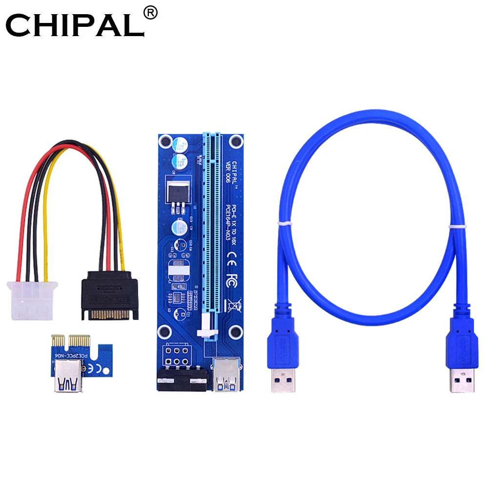 CHIPAL VER006 PCI E Райзер карта Express PCIE 1x до 16x адаптер 60 см USB 3 0 кабель 4 контактный