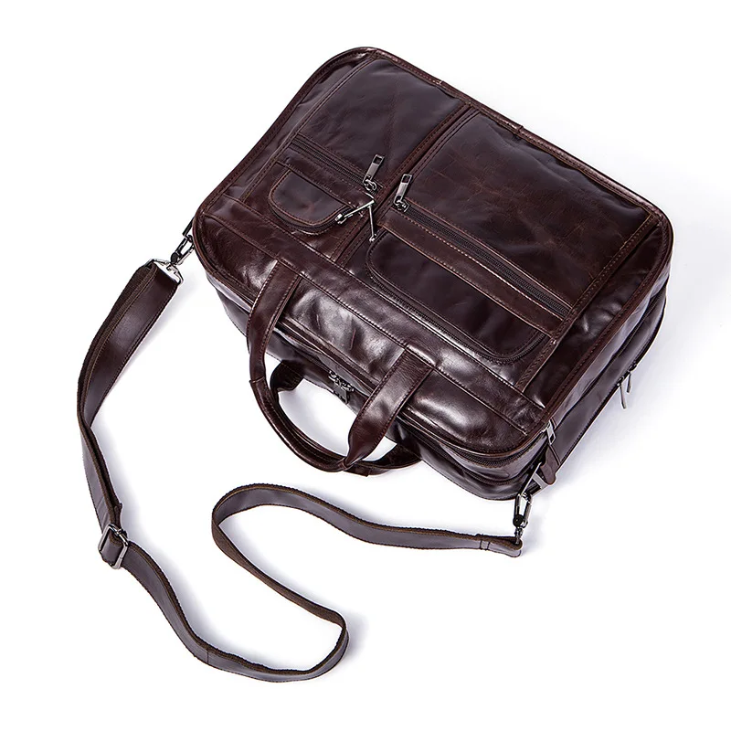 Genuine Leather Men's Bag Business Casual Briefcase Men Crossbody Bags Shoulder Messenger Bag Male Handbag 14 inch Laptop Bag
