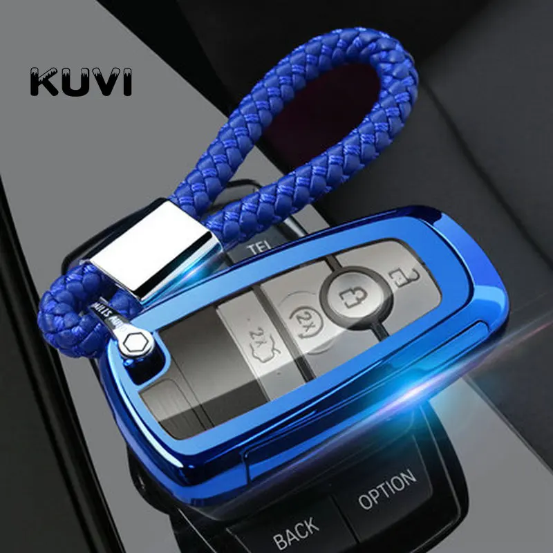 blue with keychain ТПУ ключ чехол КРЫШКА ДЛЯ Ford Fusion Mustang Explorer F-150 F-250 F-350 дистанционный ключ чехол-накладка мягкий чехол-брелок для ключей, пульта сигнализации - Название цвета: blue with keychain