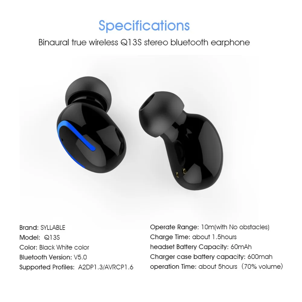 Слог HBQ-Q13S Bluetooth V5.0 TWS наушники 5 часов настоящие беспроводные стерео наушники 600 мАч Bluetooth гарнитура для телефона