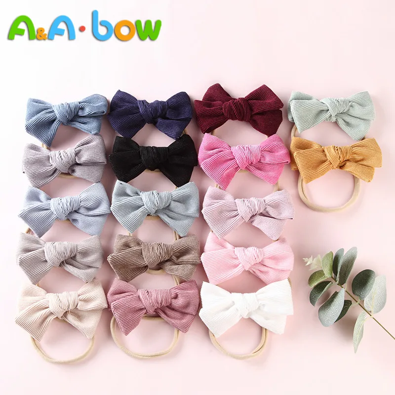 

17pcs/lot Corduroy Bow Headband For babys Lovely Bowknot Elastic Nylon headands Solid Headwear Head Band babys Hair Accessories