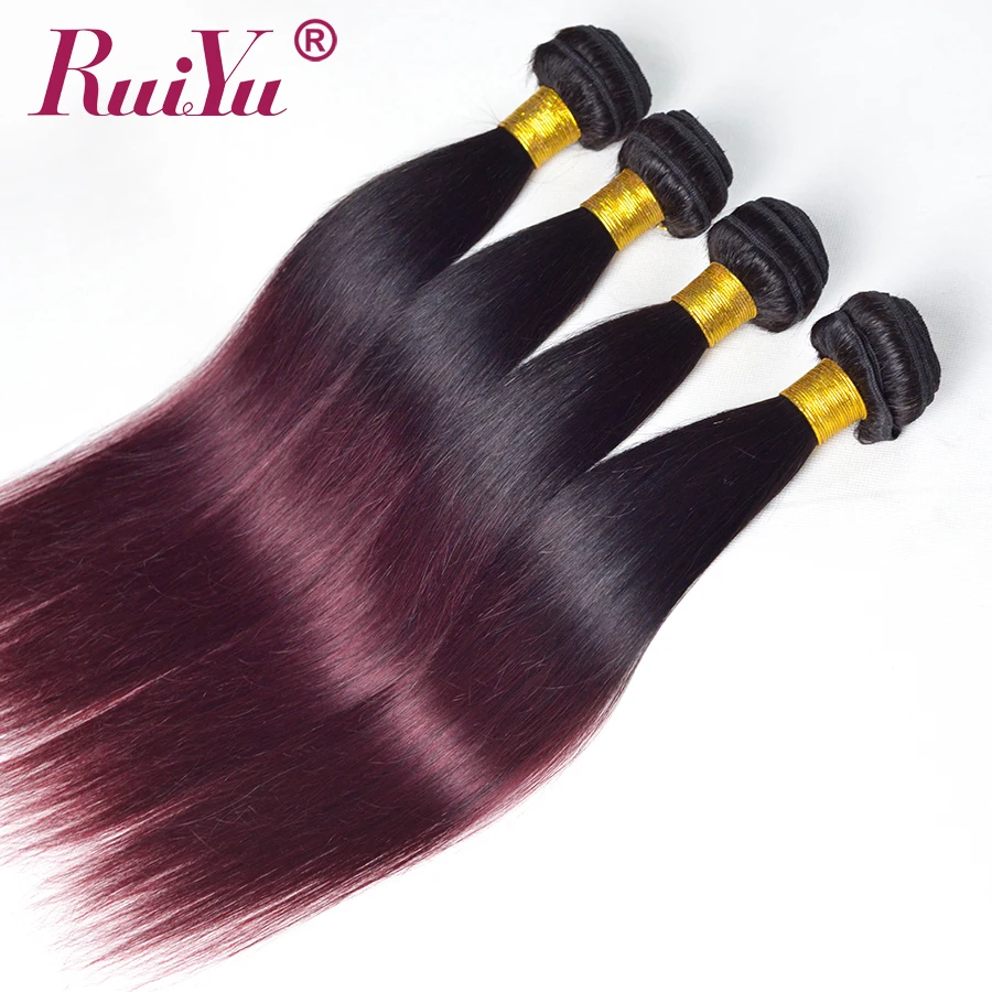 RUIYU Ombre Brazilian Straight Hair 1b/Burgundy Two Tone Weave 3 Bundles Deals 99J Red Non Remy Human Extensions | Шиньоны и парики