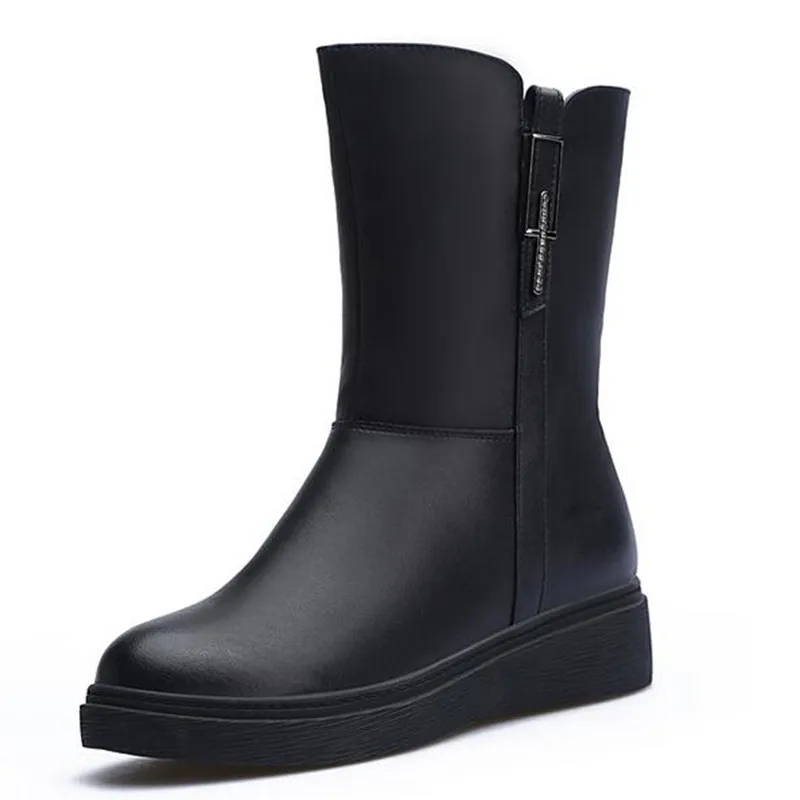 ZXRYXGS Brand Shoes Flat Non-slip In-tube Boots New Winter Women Boots Thick Wool Shoes Woman Snow Boots Cow Leather Boots