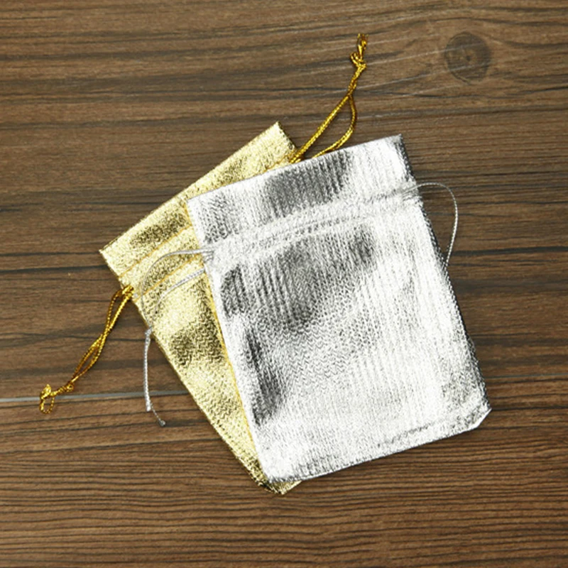 

50pcs Silver Golden Metallic Foil Cloth Organza Pouches Wedding Decoration Gifts Craft Candy Packaging Christmas Bags7x9 9x12cm