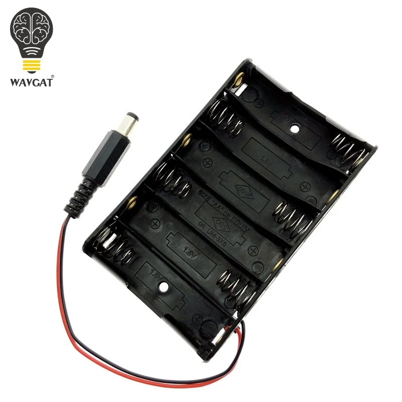 Контейнер WAVGAT для батареек АА размера 6 шт. с разъемом питания DC2.1 Arduino |