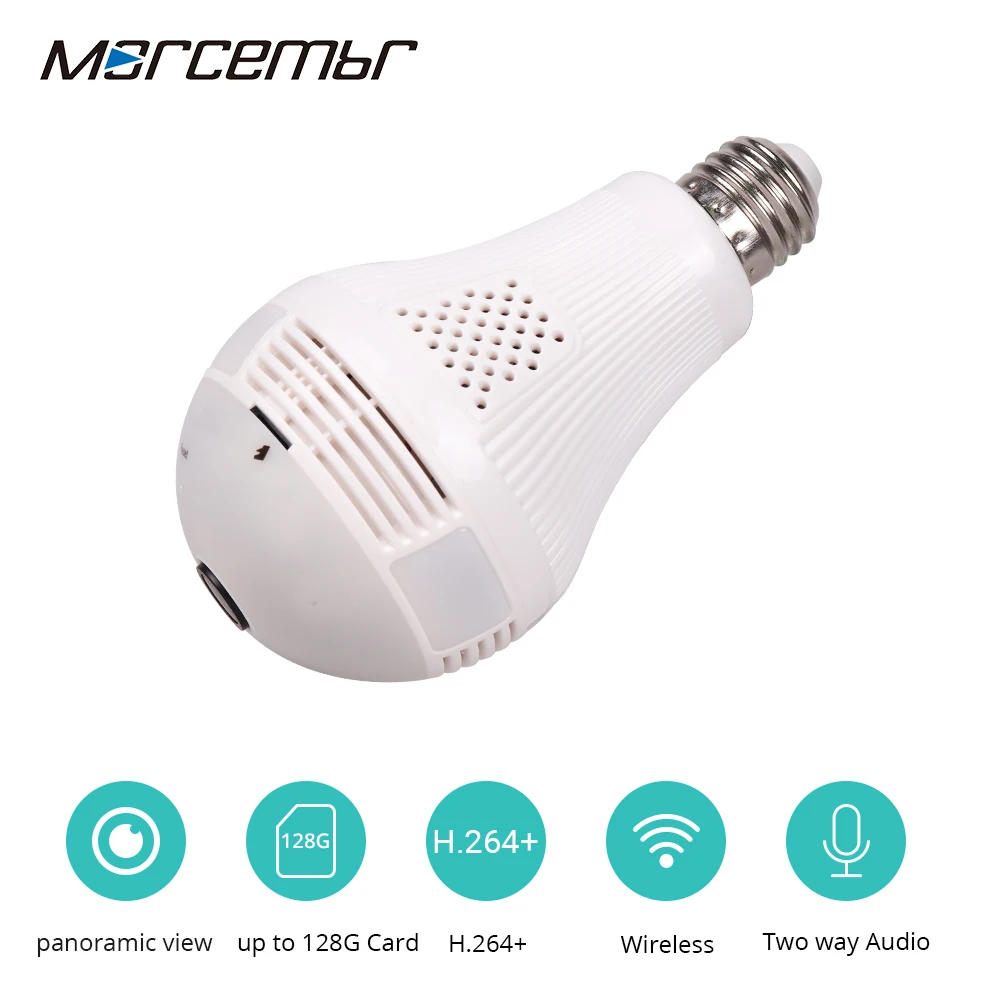 Morcembr 360 градусов Камера Беспроводной лампочки Fisheye панорамный Light 1080 P Wi-Fi