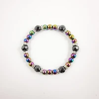 fashion black hematite faced beads and rainbow color round beads bracelet for women handmade jewelry