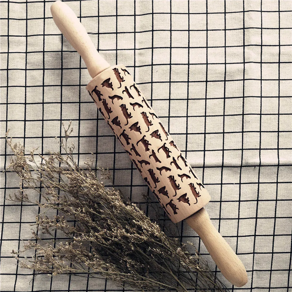 Christmas Rolling Pin Engraved Carved Wood Embossed Kitchen Tool High Quality Embossing Baking Cookies | Дом и сад