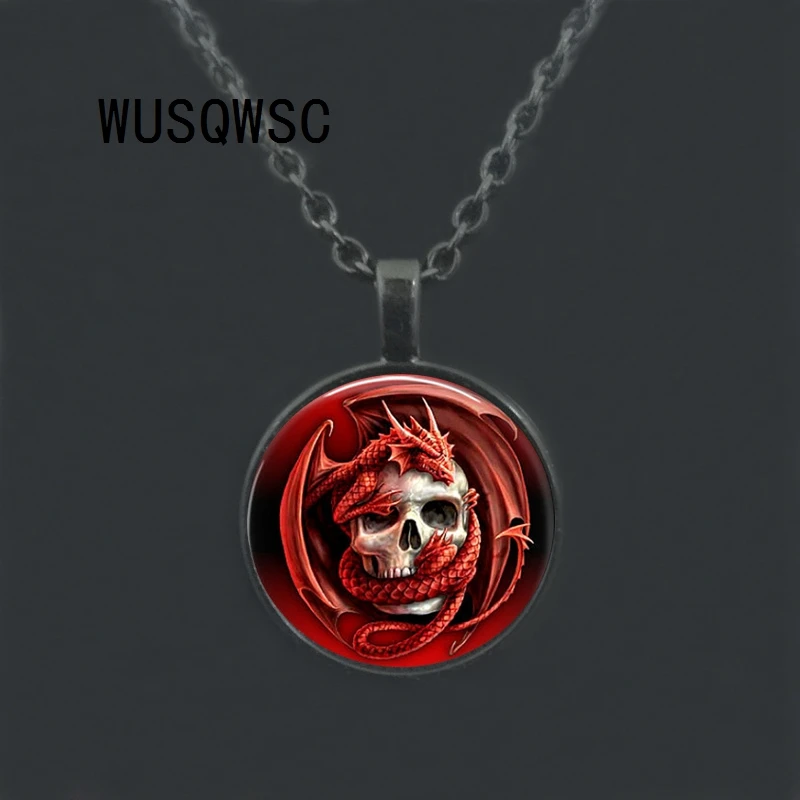 WUSQWSC кулон с драконом и черепом очаровательное стекло кабошон античная бронза