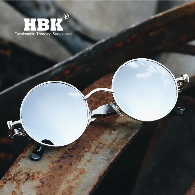 HBK 2019 круглые металлические солнцезащитные очки в стиле стимпанк для мужчин и