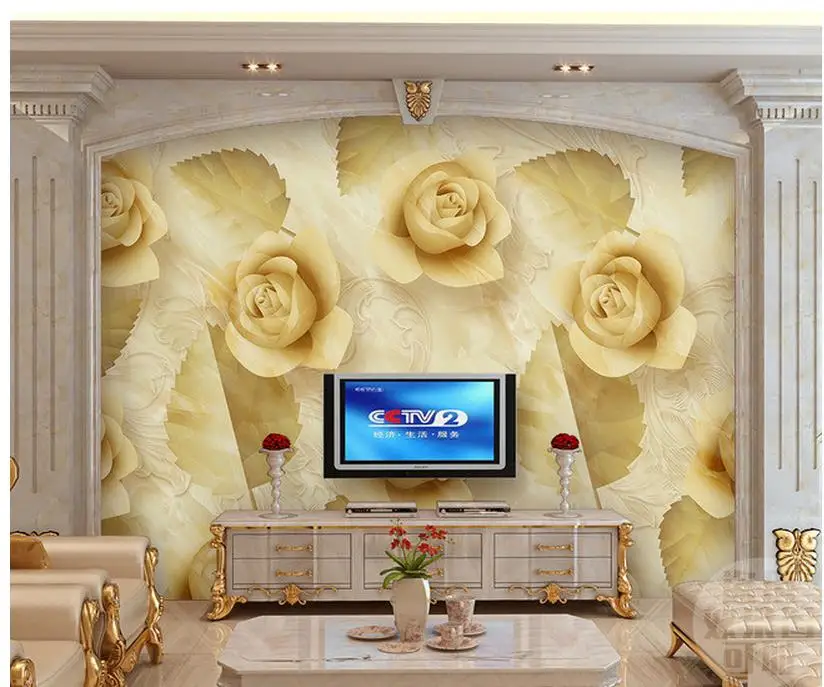 Пользовательские 3d обои Золотая Роза для гостиной с изображением каменной