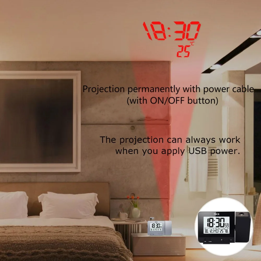 fanju fj3531 digital projector alarm clock led electronic table snooze backlight temperature humidity watch with time projection free global shipping