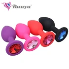 Анальная пробка с кристаллом, безопасная силиконовая Анальная пробка маленького, среднего и большого размера, вагинальные игрушки для женщин и мужчин