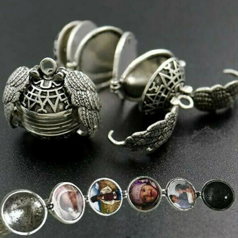 Foto Del Pendente Memoria Medaglione Galleggiante Collana Ali di Angelo Flash Scatola Modo Dialogo Album Collane | Украшения и