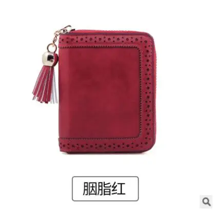 Card Holder Red Angelatracy New Arrival Distress Solid PU Leather Card Hollow Out Women Coin Tassel ID Set Credit Card Holder CardHolder - Цвет: Card Holder Red