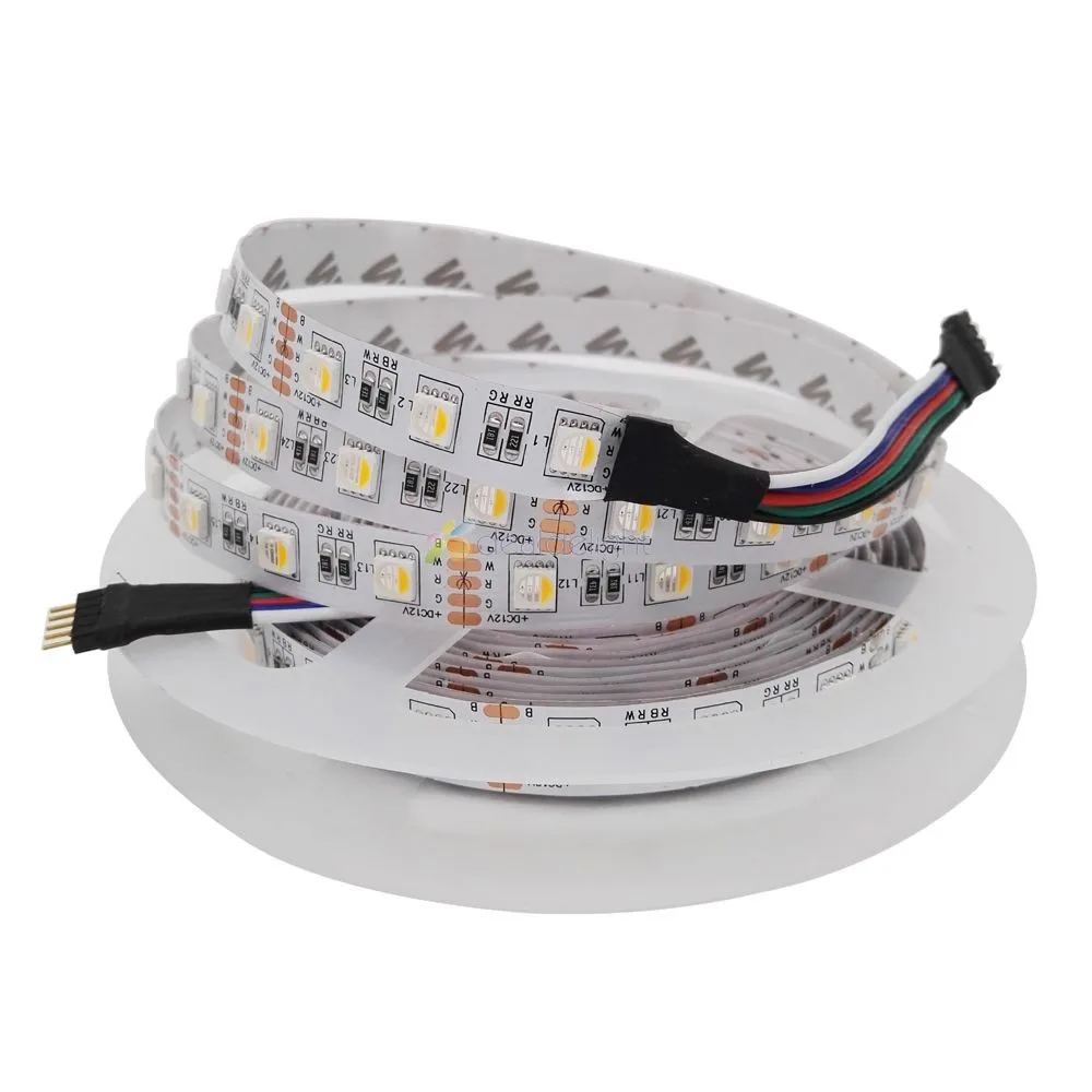 RGBW Светодиодная лента, 4 цвета в 1 светодиодный чип, SMD 5050 12 В/24 В гибкий свет RGB+ белый/теплый белый, 60 Светодиодный s/m, 5 м/лот