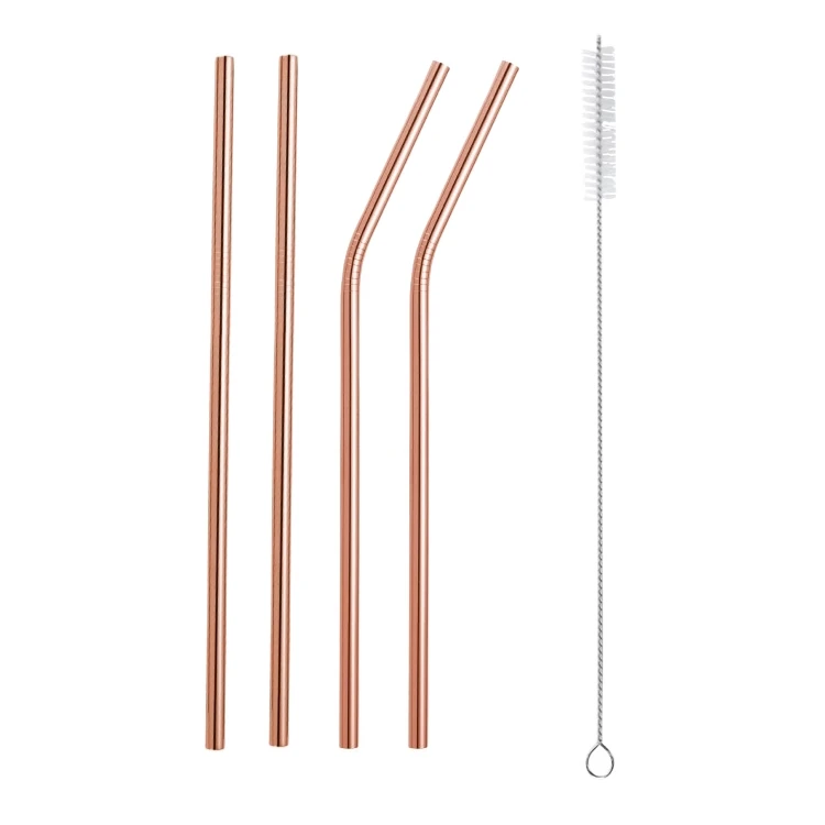 C-Rose gold 5PC Металлическая соломинка 304 из нержавеющей стали, многоразовый соломинный экологичный цветная трубочка с прямым изгибом щетка для очистки бар вечерние аксессуары 20 унций - Цвет: C-Rose gold 5PC