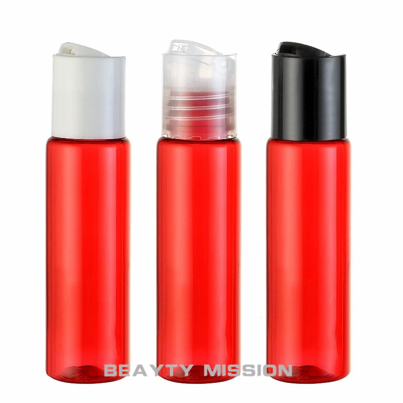 

BEAUTY MISSION 30ml x 48 red disc top cap bottle containers,1oz red small cream lotion PET bottles,30cc oil plastic vial