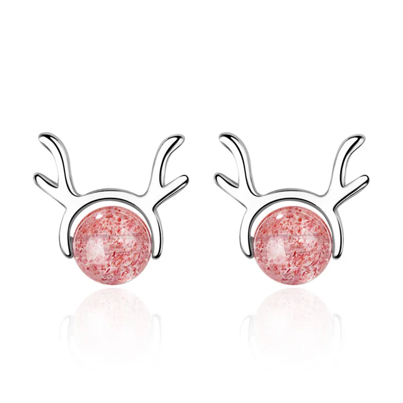 

TJP Trendy Silver Plated Earrings For Women Jewelry Fashion Crystal Pink Elk Stud Earrings For Girl Christmas Gift Lady