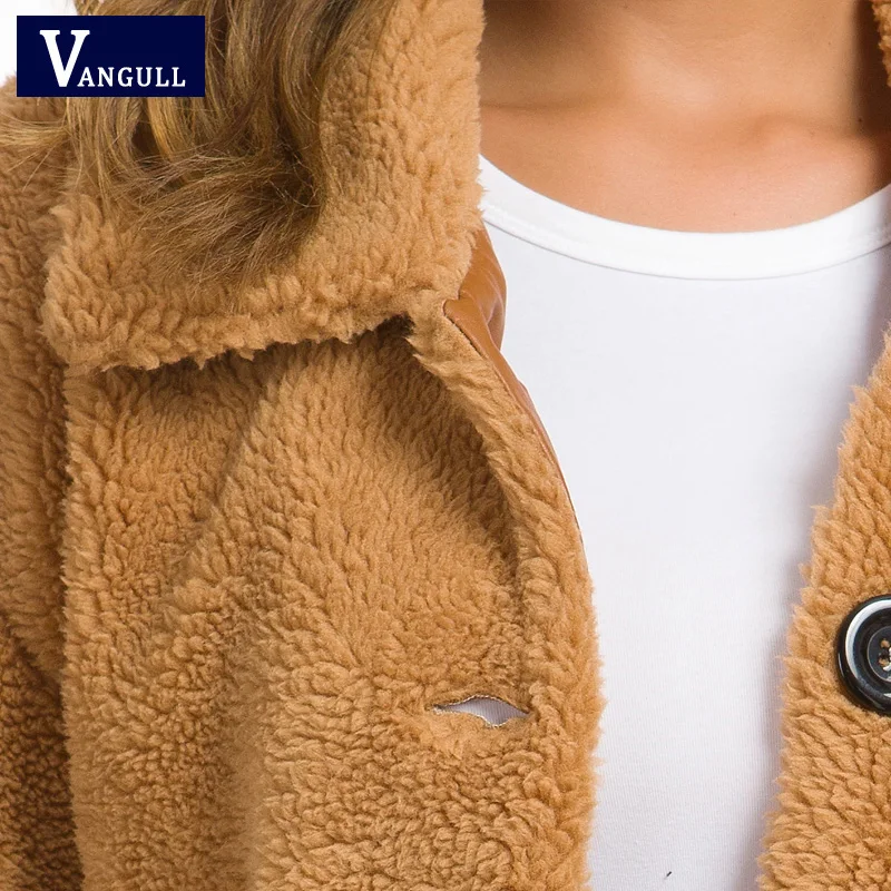 

VANGULL New Women Lamb velvet Coat 2019 Winter Loose Faux Fur Jacket Artificial Lapel Fur Locomotive Plus velvet Thick Outerwear