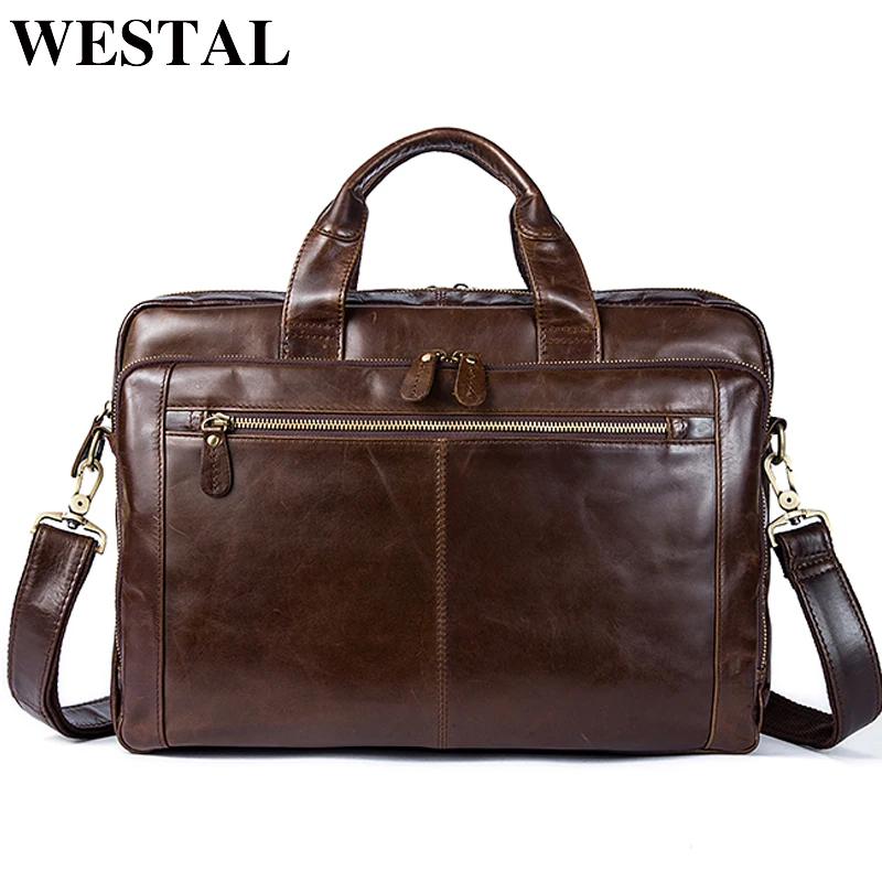 WESTAL из натуральной кожи Портфели Для мужчин сумка Бизнес сумки мужской кожаные