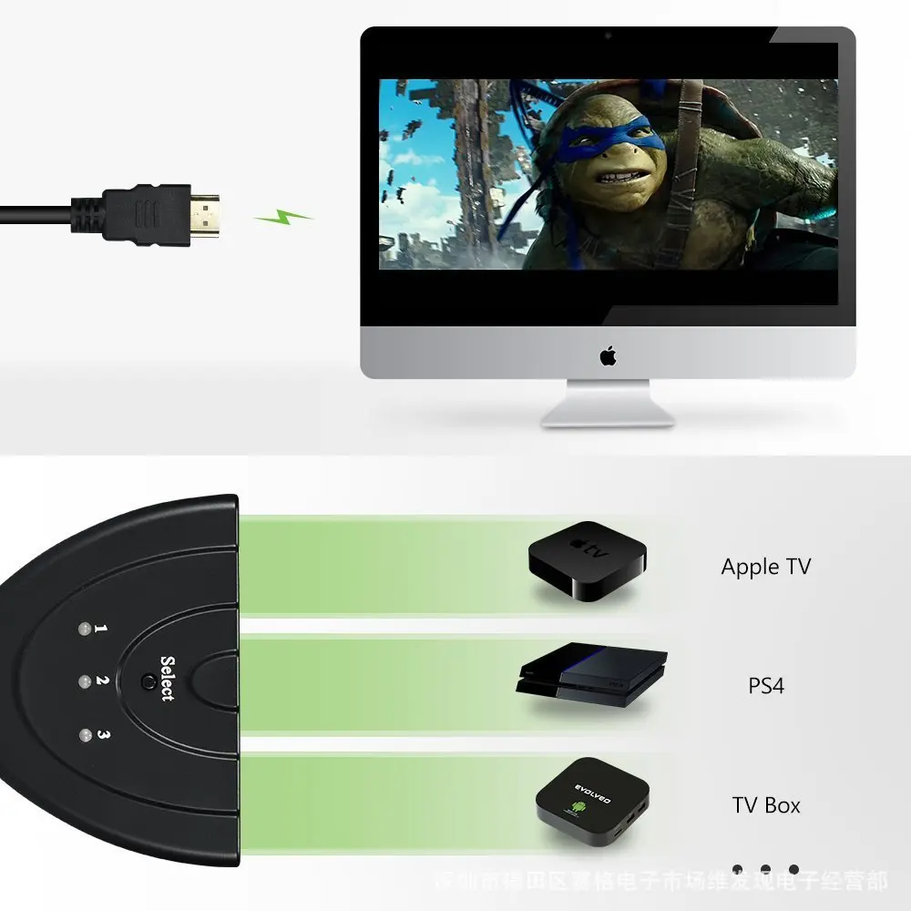 Ataliqi HDMI hub 3 Port 1080P to Male-Female Switcher Switch Splitter Hub with Cable for PC TV HDTV Xbox 360 box |