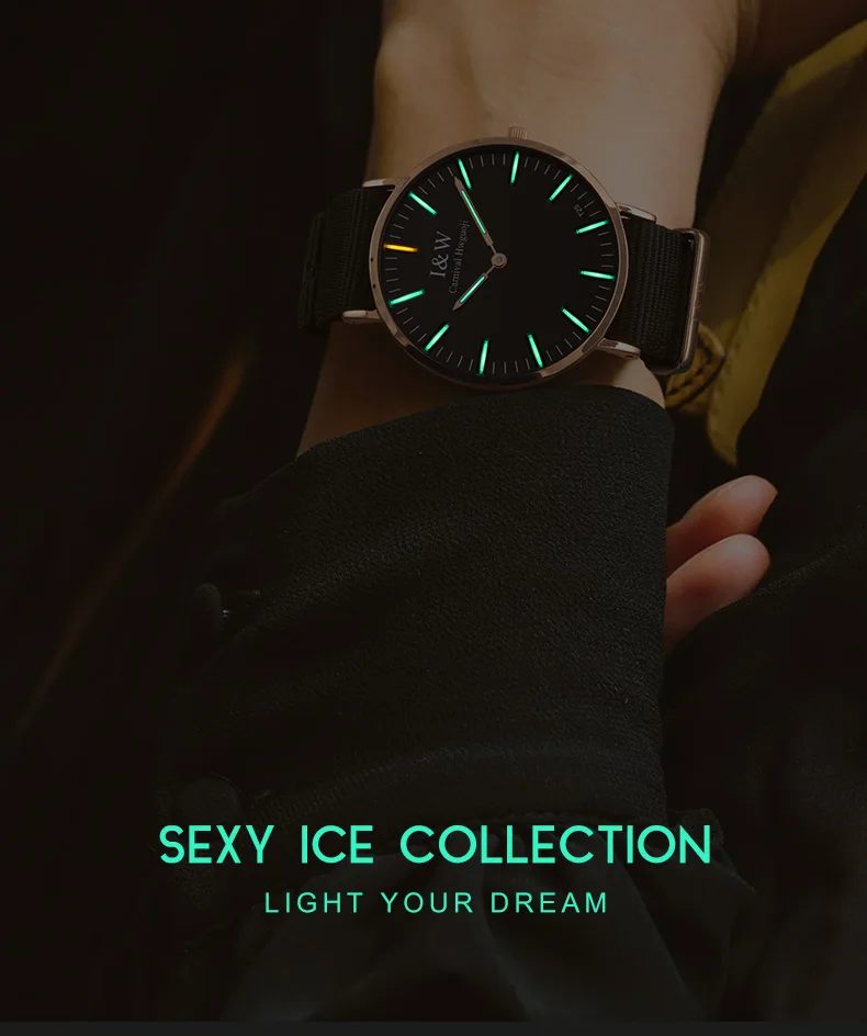 Карнавал Тритий Светящиеся кварцевые мужские часы тонкий циферблат CanvasStrap Мода Montre Homme TopBrand Роскошный Сапфир relogio masculino