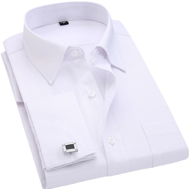 

Men 's French Cufflinks Business Dress Shirts Long Sleeves White Blue Twill Asian Size S, M, L, XL, XXL, 3XL, 4XL, 5XL, 6XL